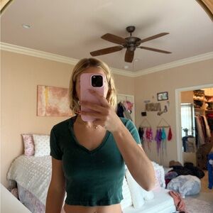 Brandy Melville Dark Green V-Neck Crop Top
